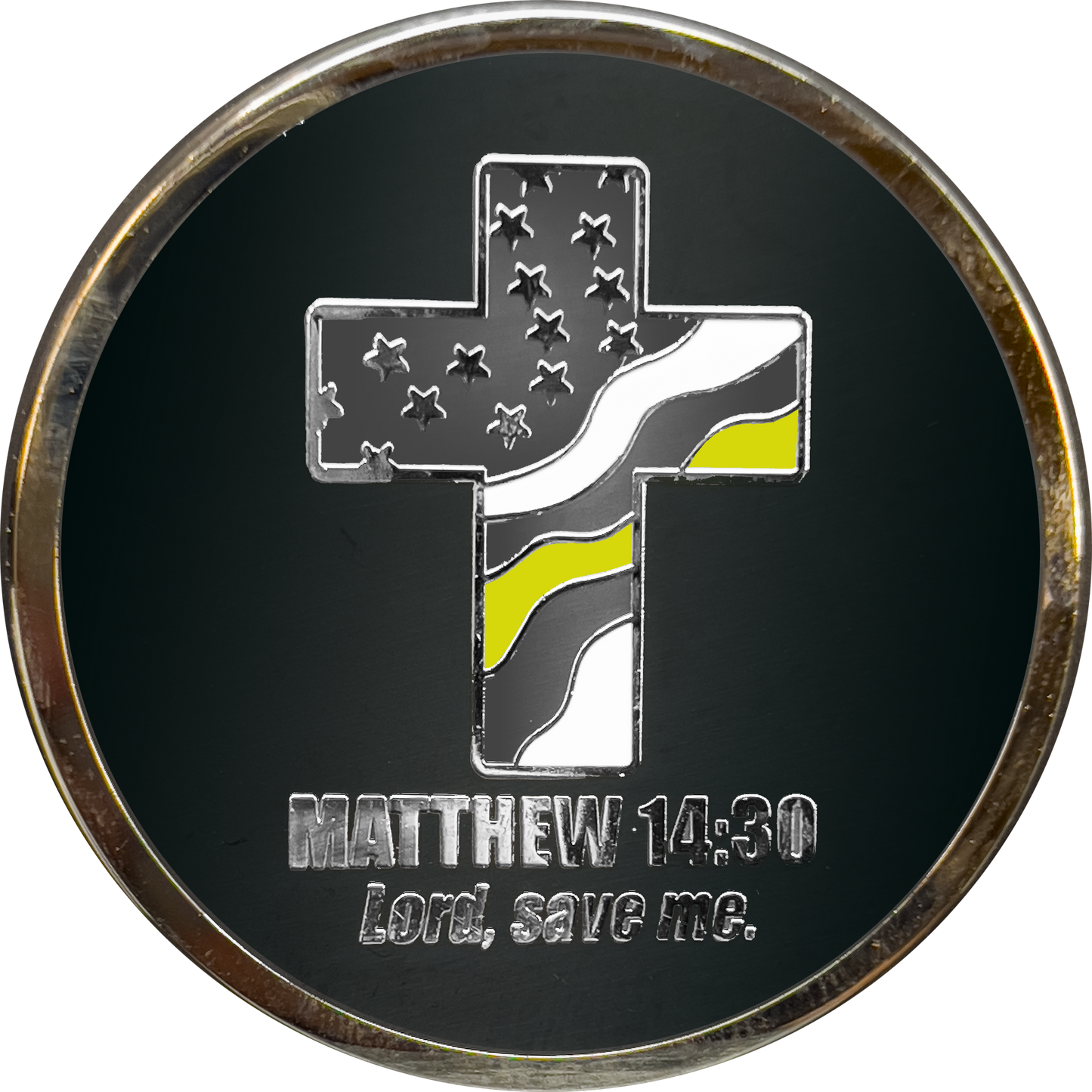 GL7-006 911 Emergency Police Dispatcher Prayer Saint Michael Protect Us Matthew 14:30 Challenge Coin Thin Gold Line