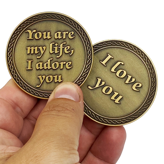 DL8-07 I Love You You are my Life, I Adore You Challenge Coin Valentine's Day Anniversary Gift Husband Wife Girlfriend Boyfriend men women