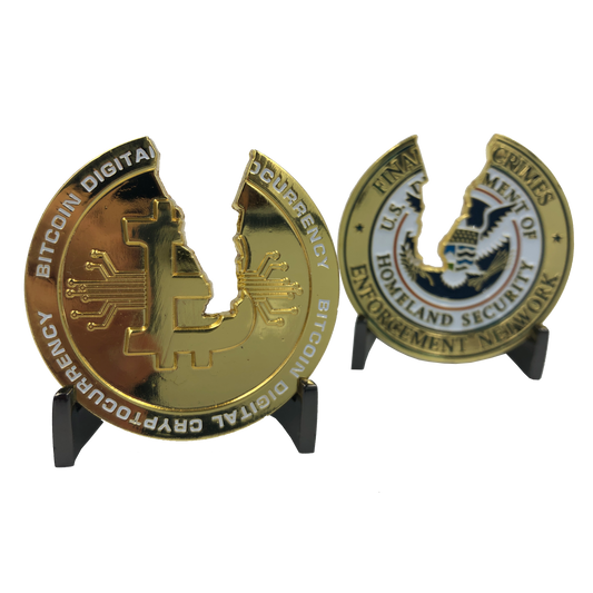 discontinued JJ-012 Busted Bitcoin Challenge Coin Financial Crime CryptoCurrency HSI CBP Secret Service DHS Special Agent Police