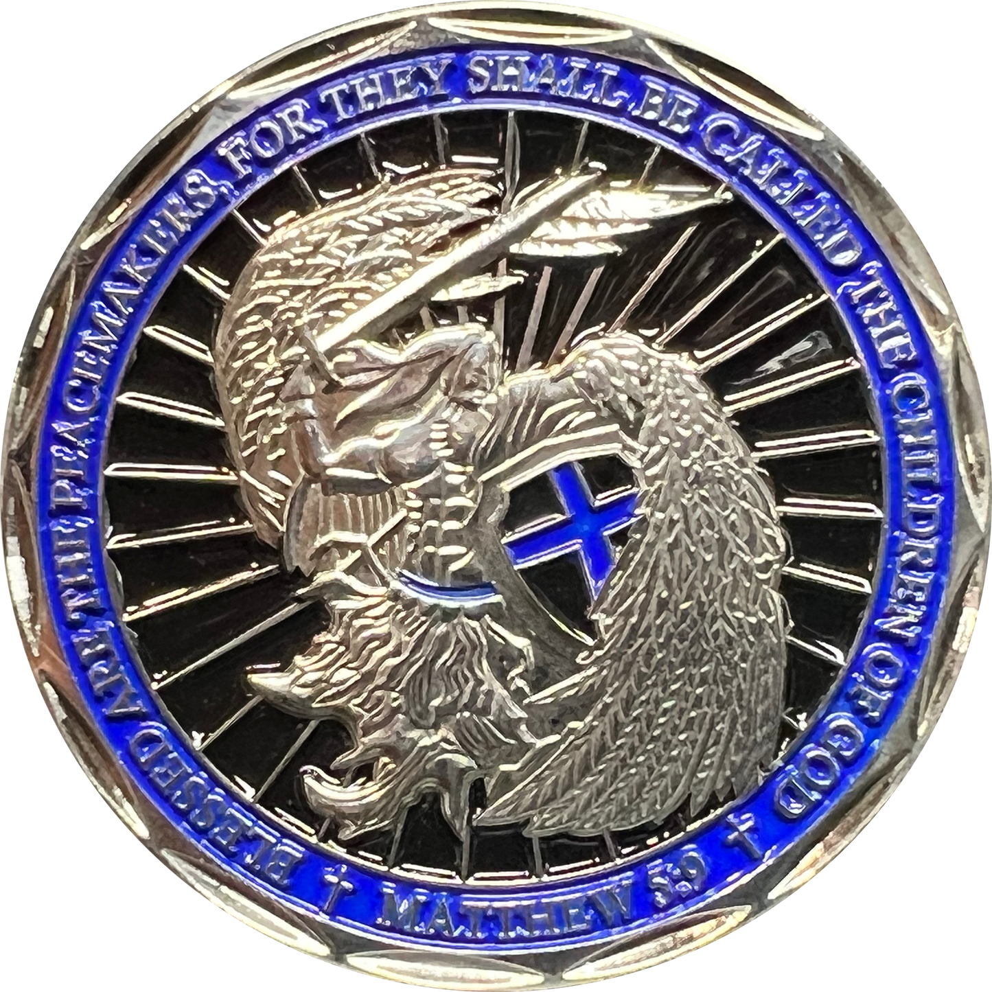 EL3-022 Saint Michael Police Prayer Challenge Coin Thin Blue Line St. Michael Protect Us LAPD NYPD Chicago Miami CBP FBI DEA ATF