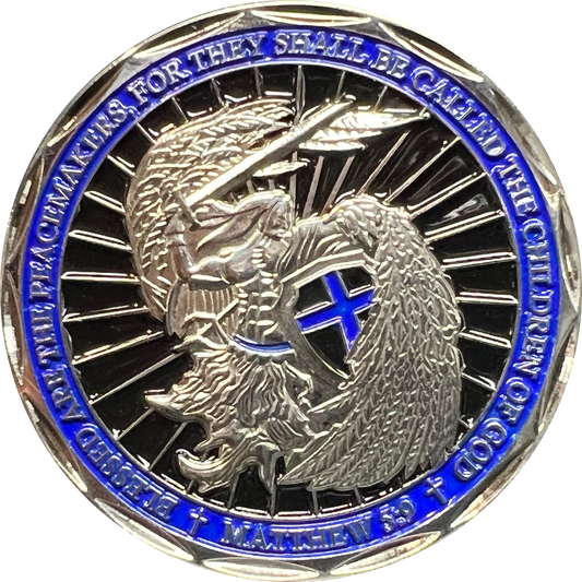 EL3-022 Saint Michael Police Prayer Challenge Coin Thin Blue Line St. Michael Protect Us LAPD NYPD Chicago Miami CBP FBI DEA ATF