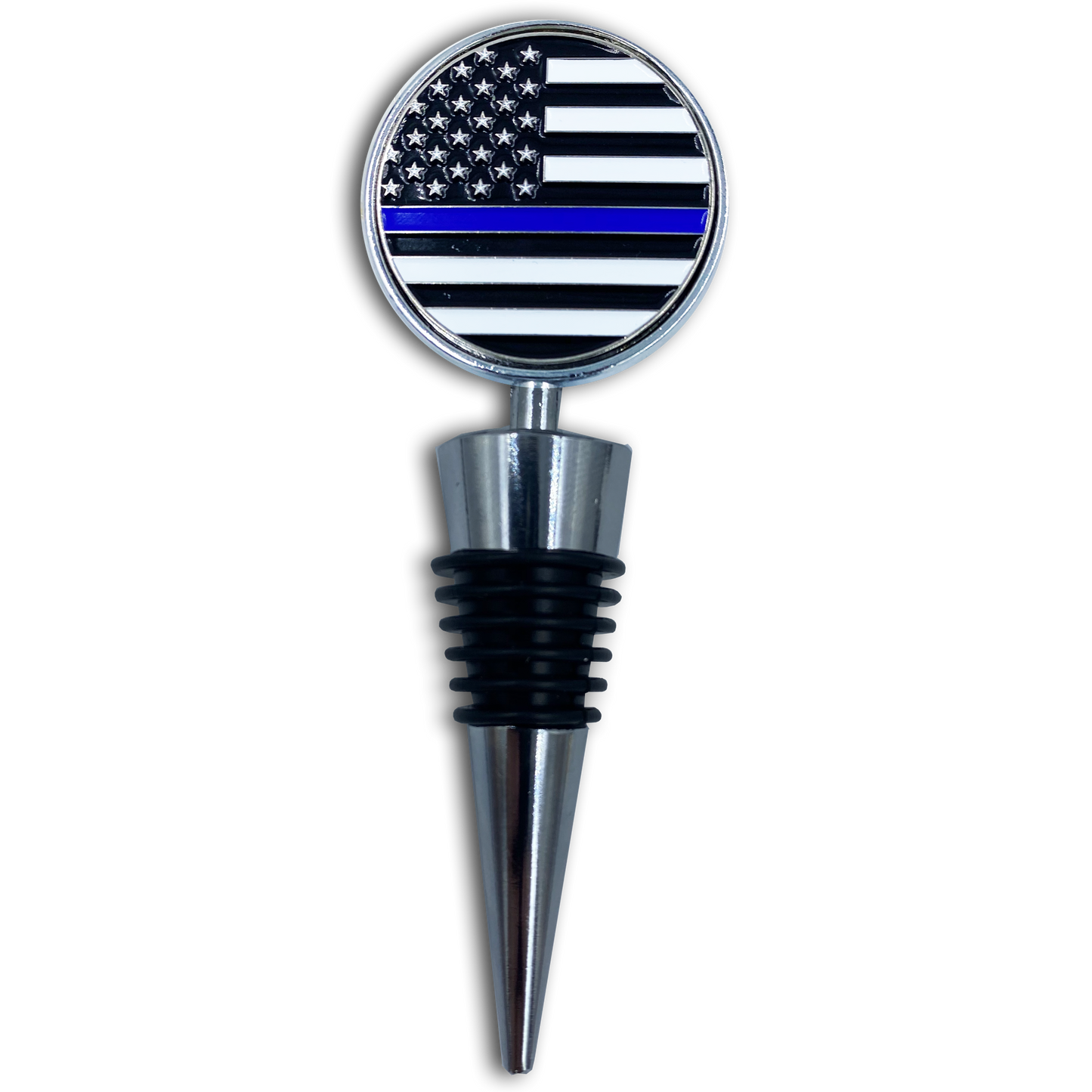 AA-012 Thin Blue Line American Flag Wine Bottle Stopper Police Challenge Coin