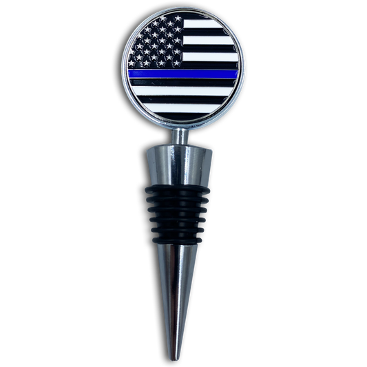AA-012 Thin Blue Line American Flag Wine Bottle Stopper Police Challenge Coin