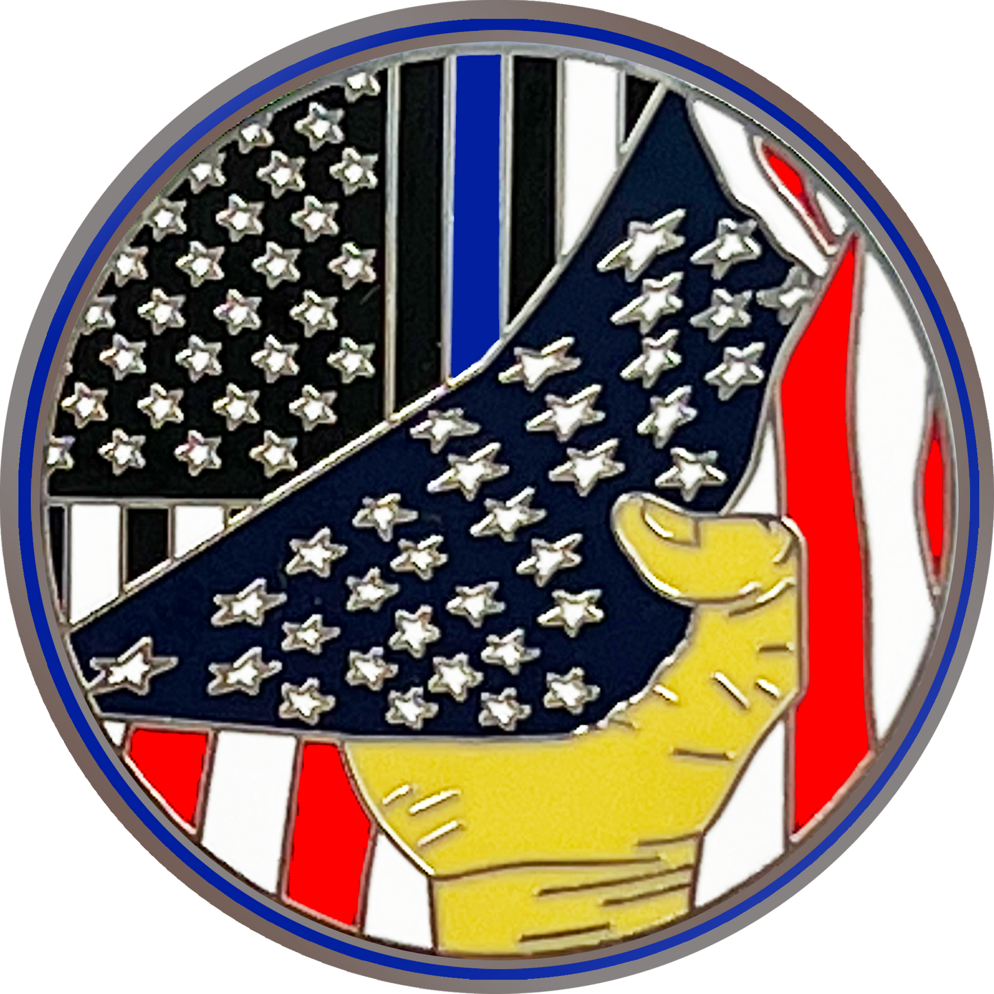 PBX-002-I Thin Blue Line American Flag Police Lapel Pin hand pulling down NYPD DEA ATF FBI CBP CPD CSP PSP