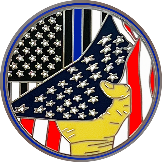 PBX-002-I Thin Blue Line American Flag Police Lapel Pin hand pulling down NYPD DEA ATF FBI CBP CPD CSP PSP