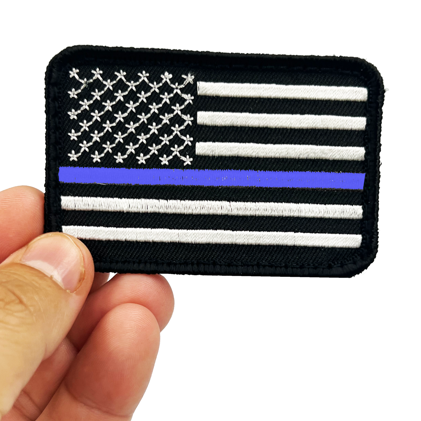 EL12-019 Thin Blue Line Police Subdued American Flag Patch with hook and loop back embroidered