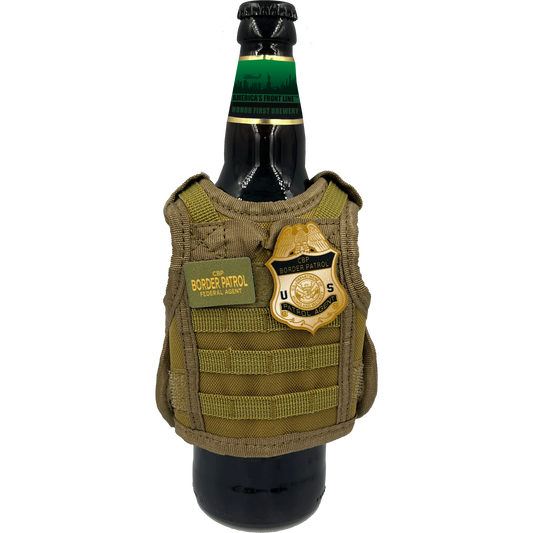 BRB-002-A Border Patrol Agent Tactical Beverage Bottle or Can Cooler Vest CBP BPA with removable patches perfect gift for Challenge Coin collectors
