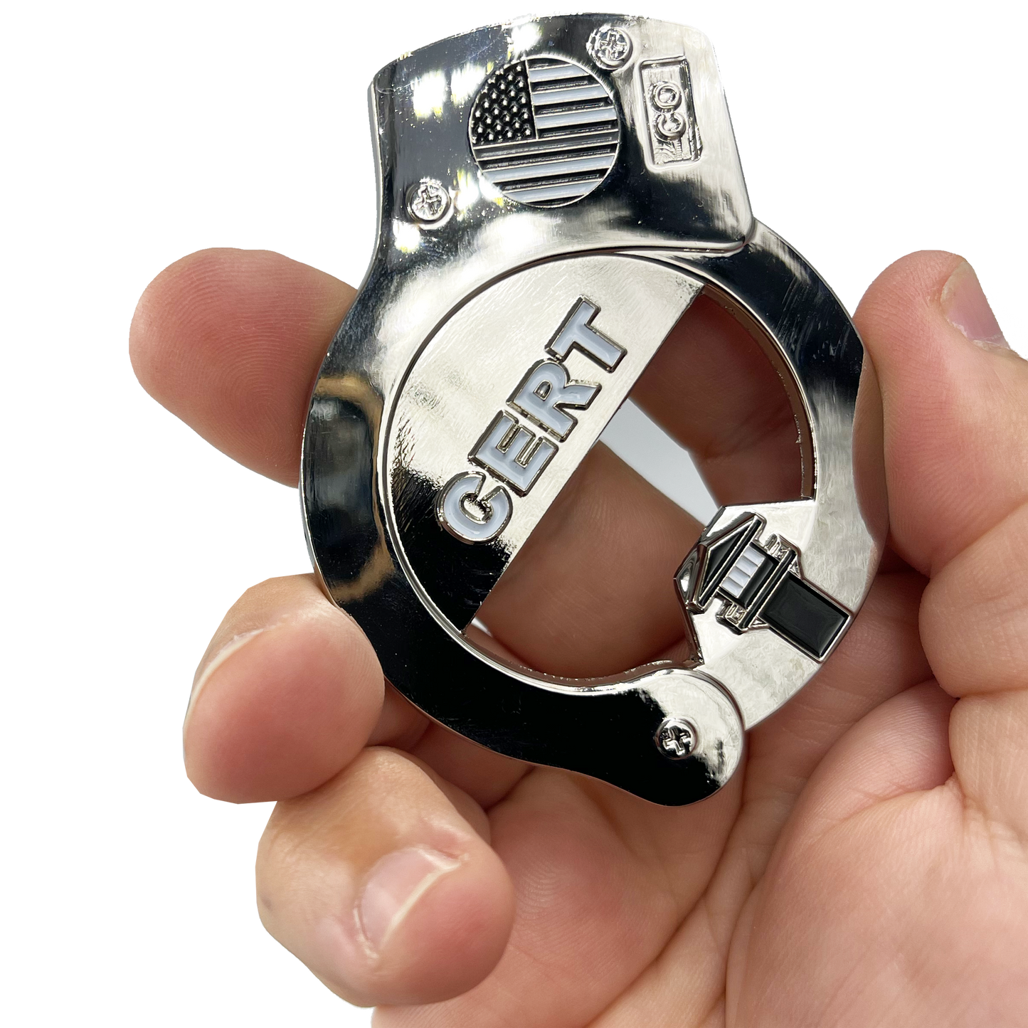 BL4-011 CERT Thin Gray Line HANDCUFFs Challenge Coin Bottle Opener Beard Gang Skull Corrections Correctional Officer