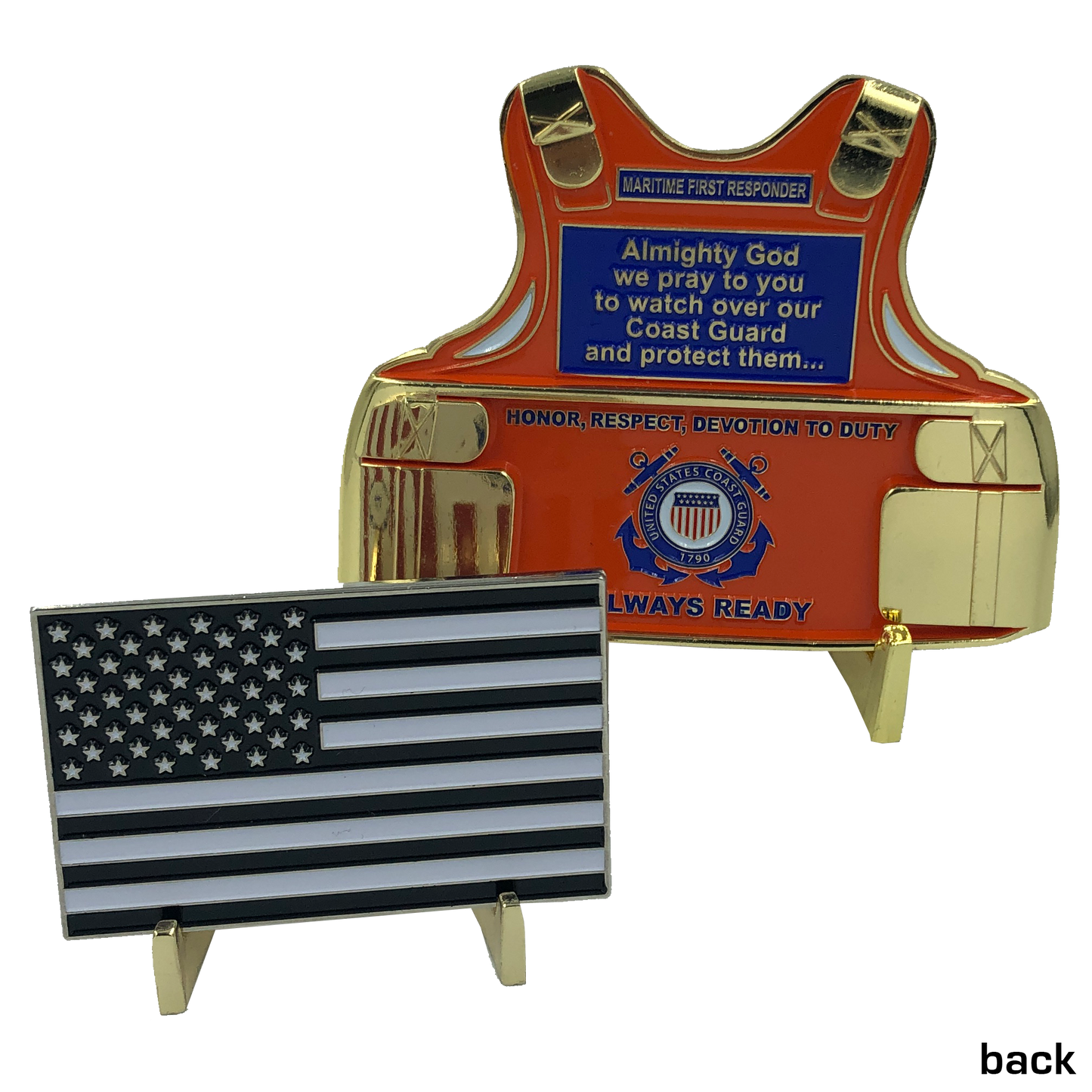 H-015 & H-016 Coast Guard Set: Coastie Body Armor Medallion and Flag Challenge Coin USCG