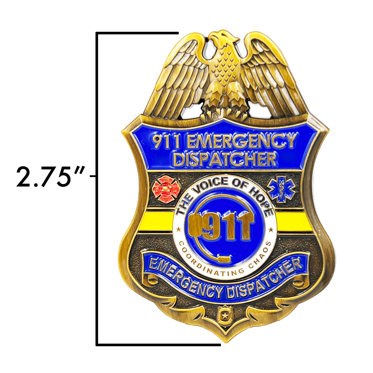 CL10-04 911 Emergency Dispatcher Fire Police EMT thin gold line Pin not a Challenge Coin