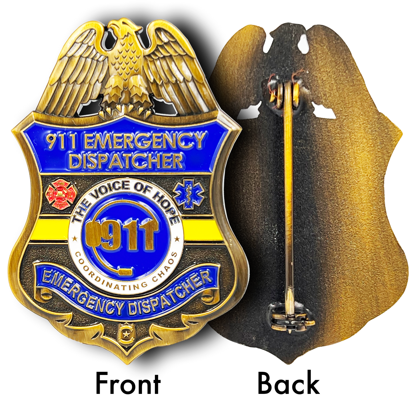 CL10-04 911 Emergency Dispatcher Fire Police EMT thin gold line Pin not a Challenge Coin