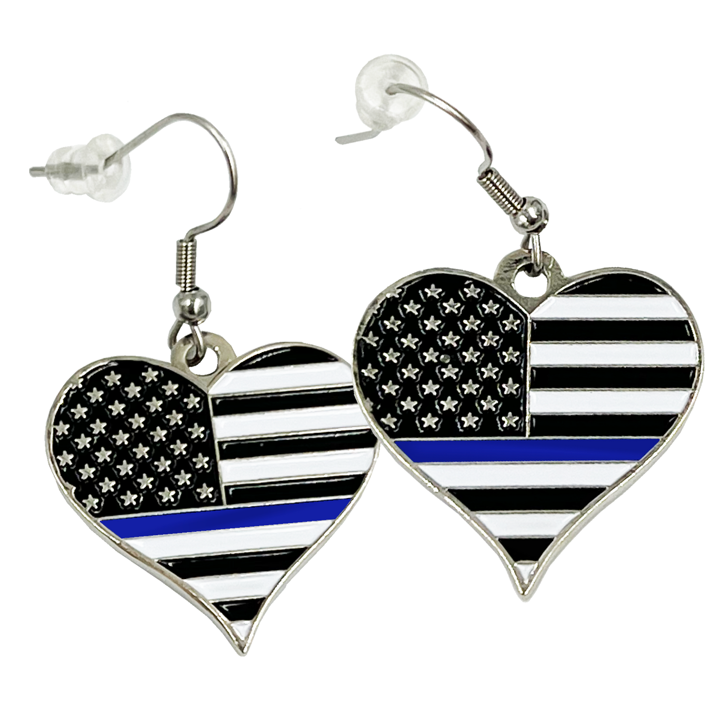 EL9-003B Double sided Thin Blue Line US American Flag Police Officer Earrings Women Ladies WIFLE