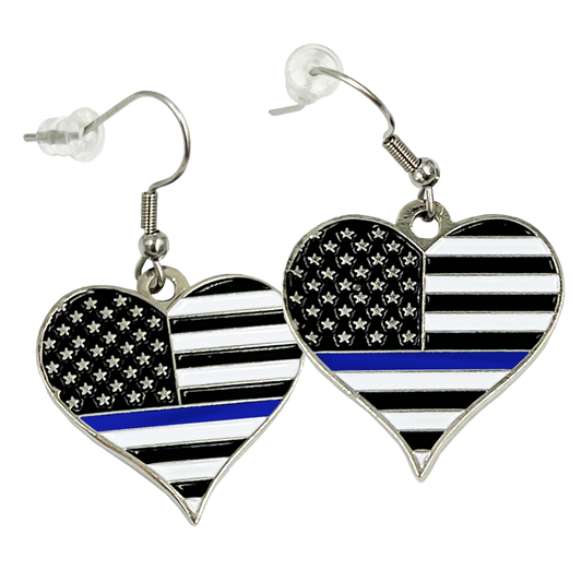EL9-003B Double sided Thin Blue Line US American Flag Police Officer Earrings Women Ladies WIFLE
