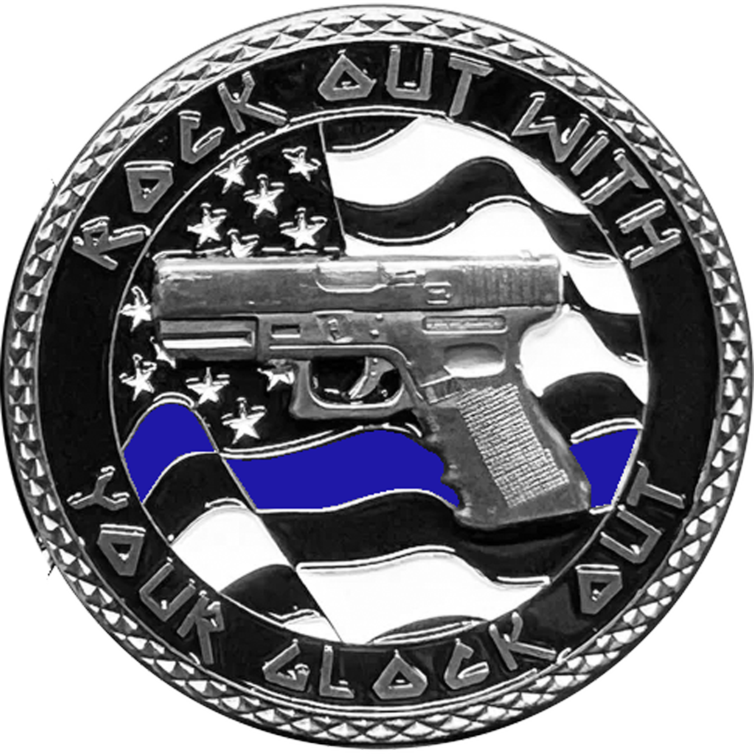 GL10-006 NYPD New York City Police Officer Rock Out Thin Blue Line Flag Challenge Coin