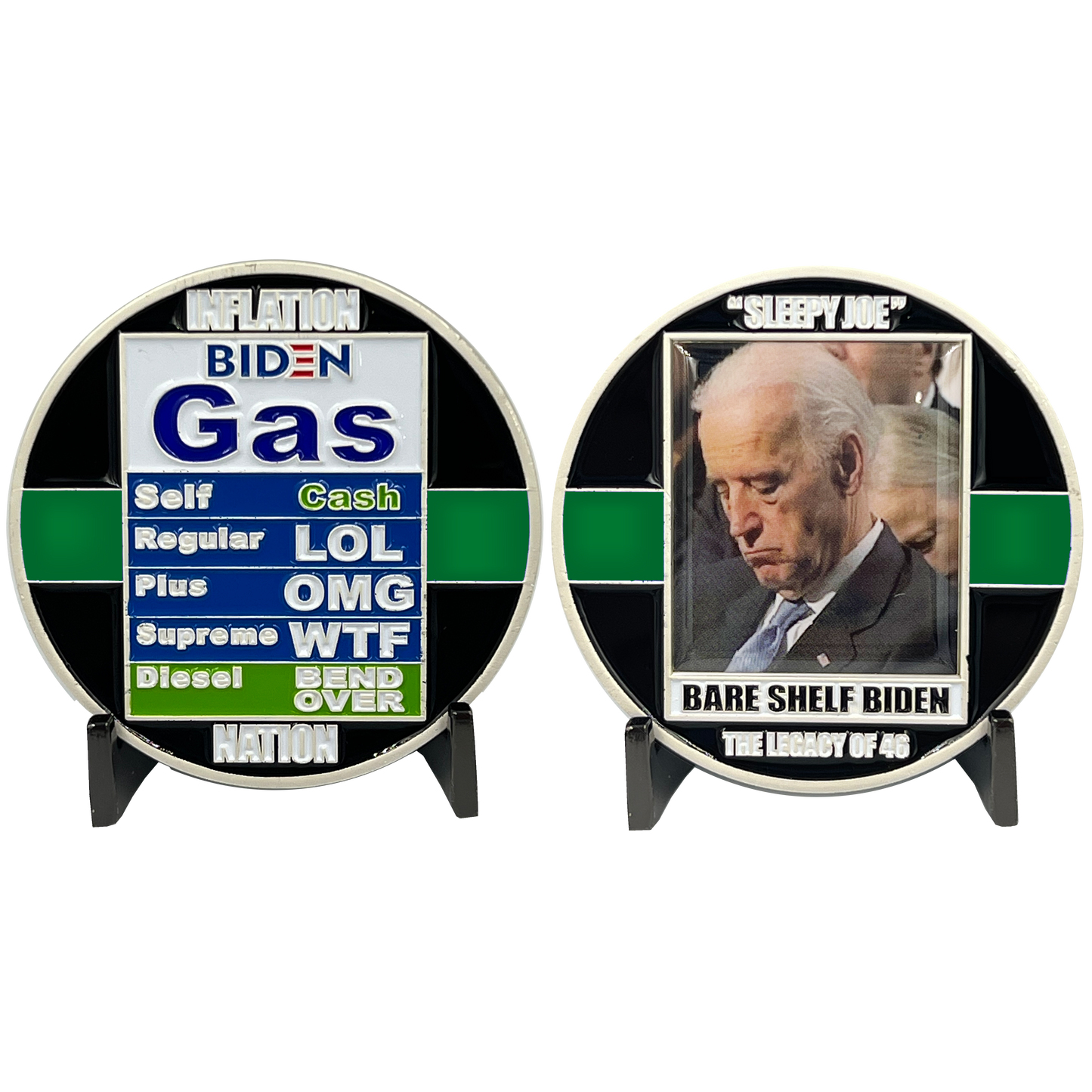 GL3-011 Thin Green Line Funny inflation Sleepy Joe Bare Shelf Biden Gas parody Challenge Coin MAGA Donald Trump 2024 gift