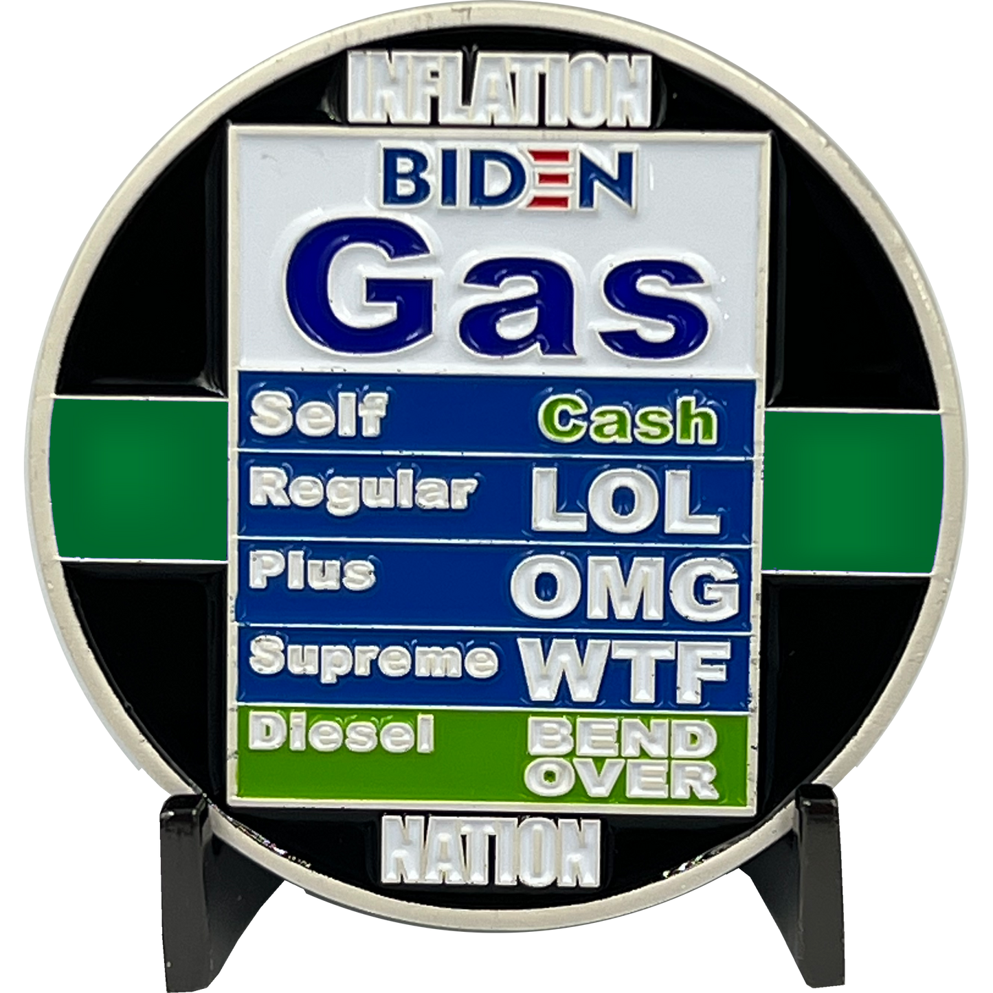 GL3-011 Thin Green Line Funny inflation Sleepy Joe Bare Shelf Biden Gas parody Challenge Coin MAGA Donald Trump 2024 gift