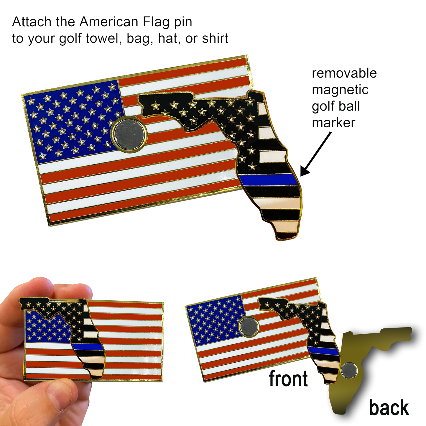 Florida Thin Blue Line Police Golf Ball Marker American Flag Challenge Coin Pin Magnetic