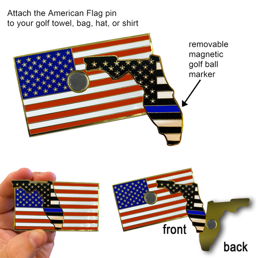 Florida Thin Blue Line Police Golf Ball Marker American Flag Challenge Coin Pin Magnetic