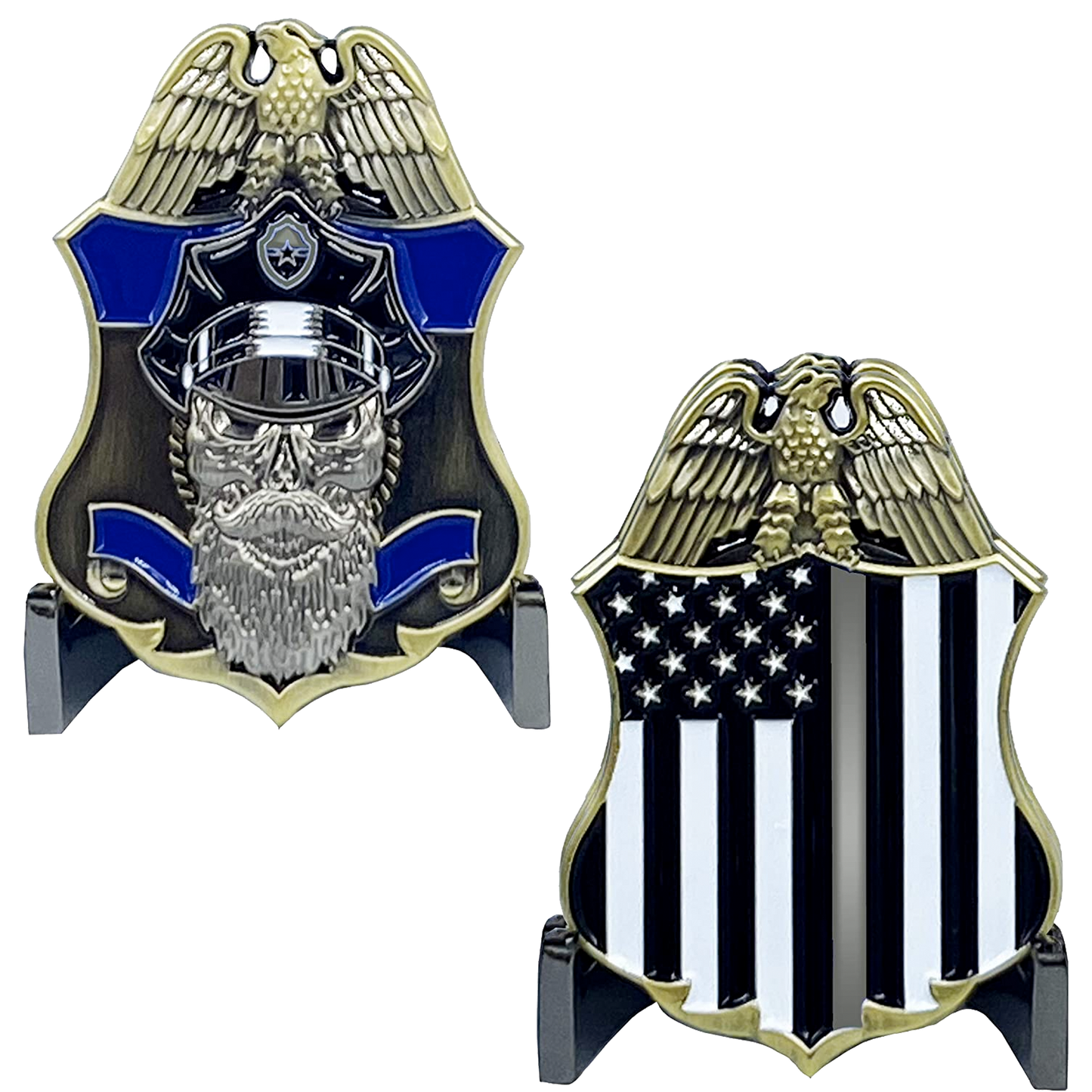 I-023 Thin Gray Line Corrections Police Challenge Coin Beard Gang Skull CO Correctional Officer