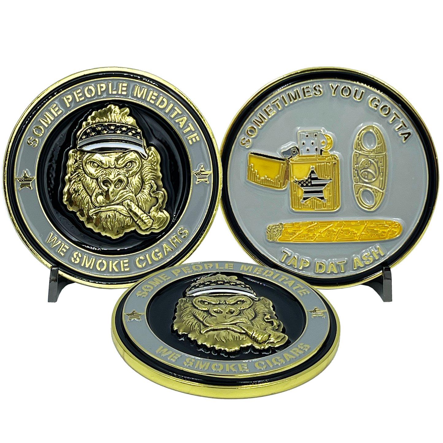 BL12-010 Corrections CO Thin Gray Line Correctional Officer Cigar Gorilla Challenge Coin Tap Dat Ash SOME PEOPLE MEDITATE WE SMOKE CIGARS