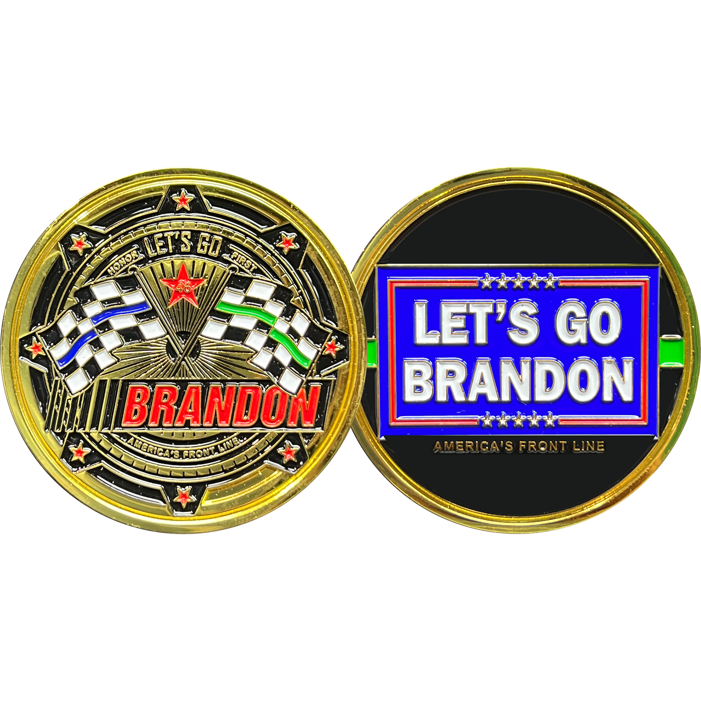 BL5-016 Let's Go Brandon Thin Green Line Thin Blue Line GREEN BORDER PATROL version Military Challenge Coin Honor First MAGA Trump 2024 Police