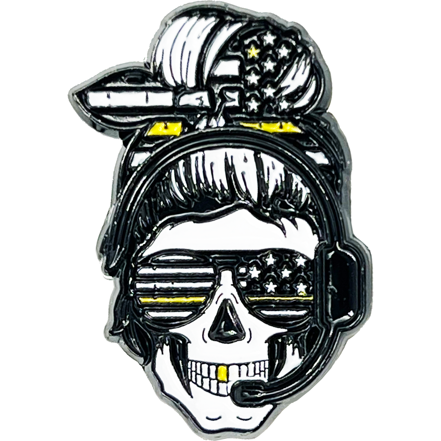 EL13-021 Headset Hero Thin Gold Line Line pin american flag yellow 911 Emergency Dispatcher Trucker pins