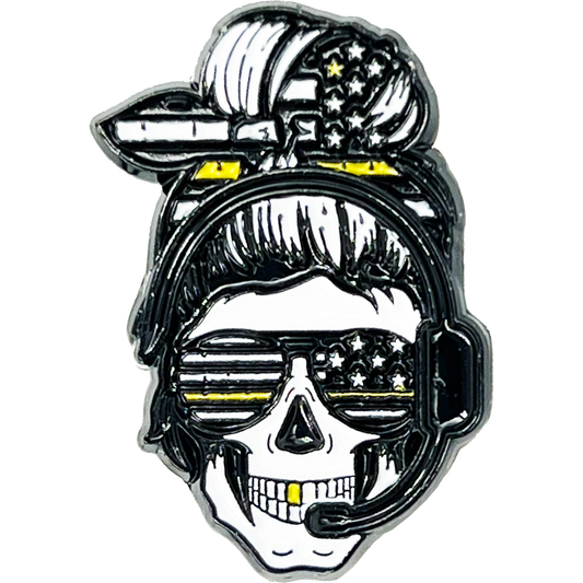 EL13-021 Headset Hero Thin Gold Line Line pin american flag yellow 911 Emergency Dispatcher Trucker pins