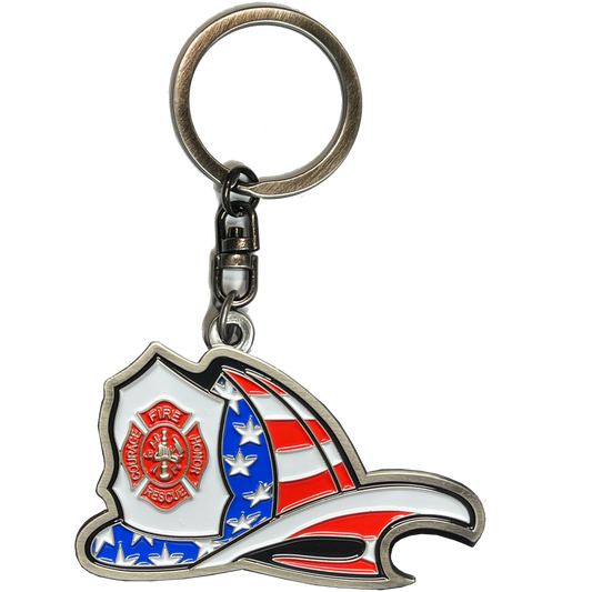 EL11-010 Maltese Cross Fire Department Helmet Bottle Opener keychain Thin Red Line Flag Challenge Coin Fire Fighter