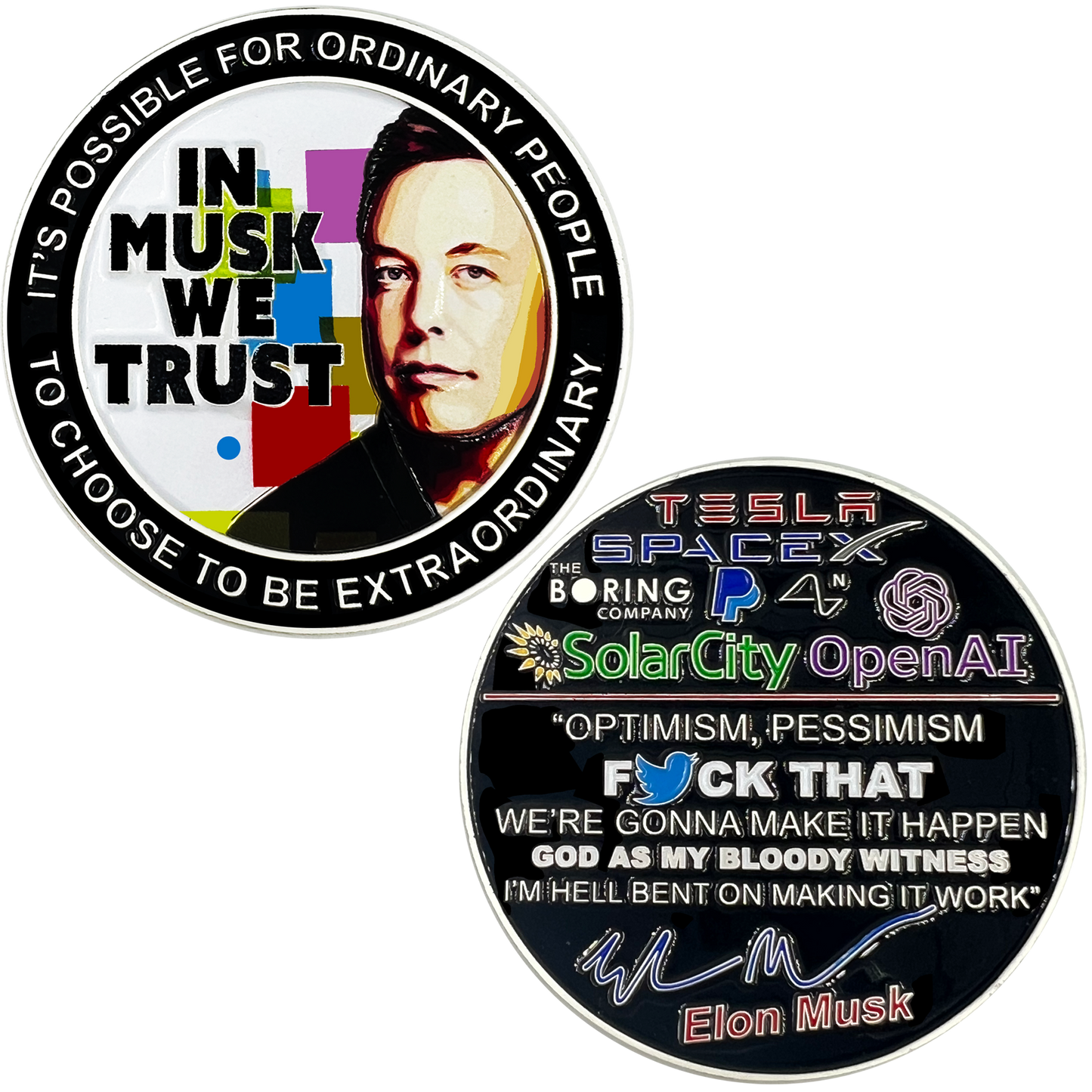 CL5-014 SpaceX Elon Musk Motivational Quote Gift Twitter Challenge Coin Space X Tesla