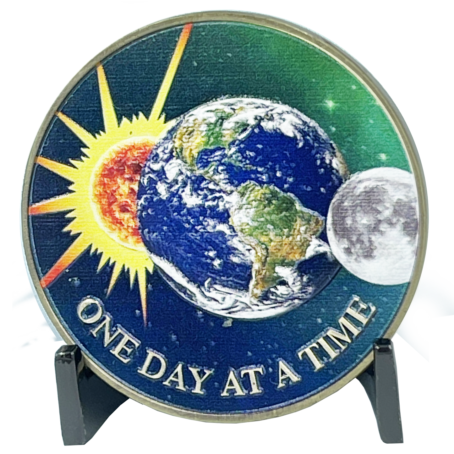 BL9-009 One Day at a Time Universe Sun Moon Earth Medallion Serenity Prayer Challenge Coin AA Chip Addiction