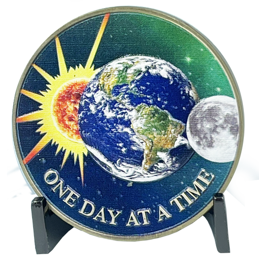 BL9-009 One Day at a Time Universe Sun Moon Earth Medallion Serenity Prayer Challenge Coin AA Chip Addiction