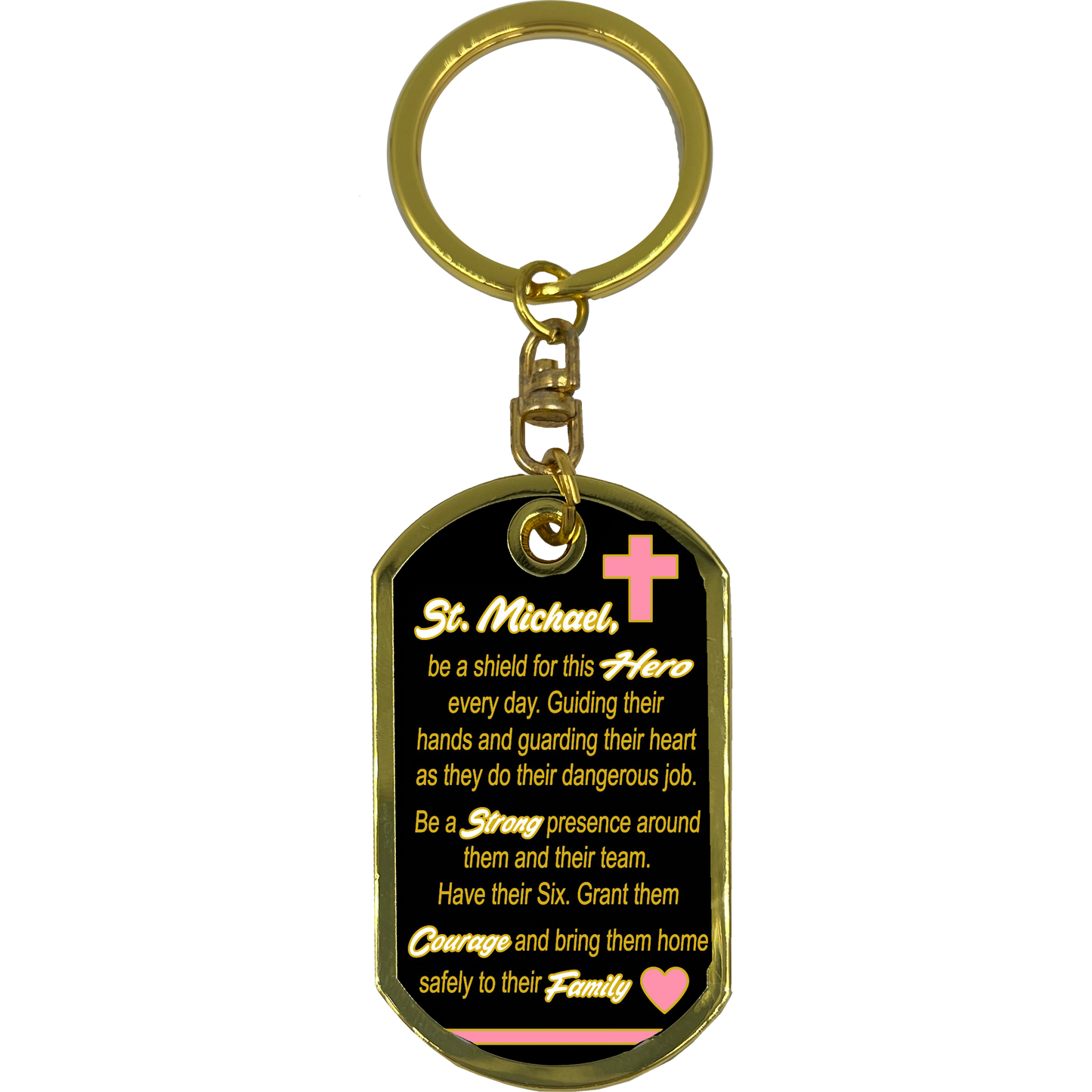 GL5-008 Breast Cancer Awareness Survivor Prayer Saint Michael Corrections Protect Us Matthew 14:30 Challenge Coin Dog Tag Keychain Thin Pink Line