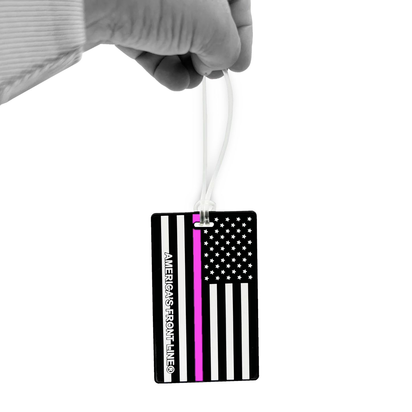 EL9-014B Thin Pink Line American Flag Breast Cancer Awareness Luggage ID Tag Survivor for suitcase