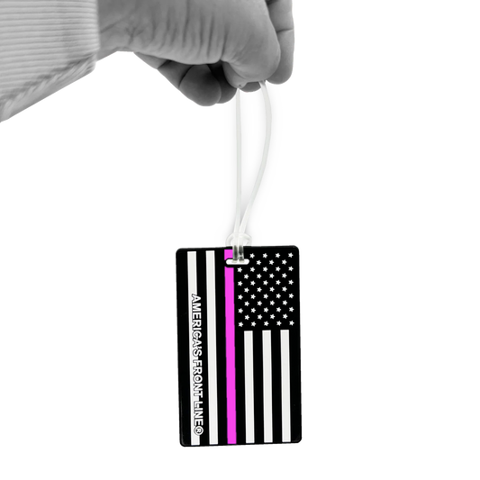 EL9-014B Thin Pink Line American Flag Breast Cancer Awareness Luggage ID Tag Survivor for suitcase