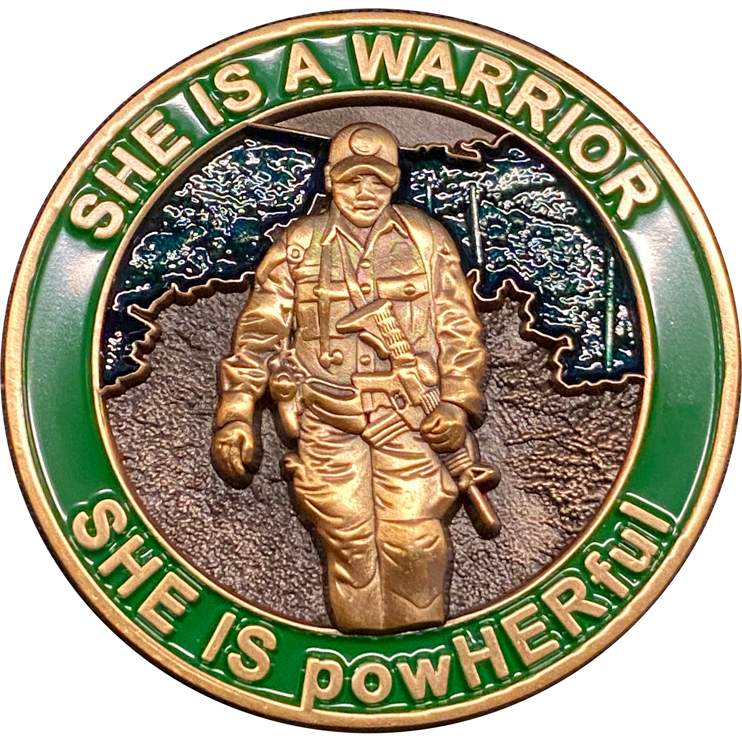 discontinued DL3-12 She is a powHERful Warrior thin green line Police Border Patrol Military Tactical Female Challenge Coin Agent Officer CBP