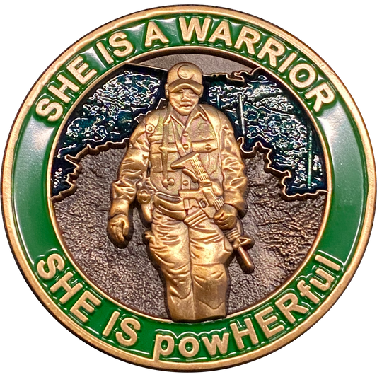 discontinued DL3-12 She is a powHERful Warrior thin green line Police Border Patrol Military Tactical Female Challenge Coin Agent Officer CBP