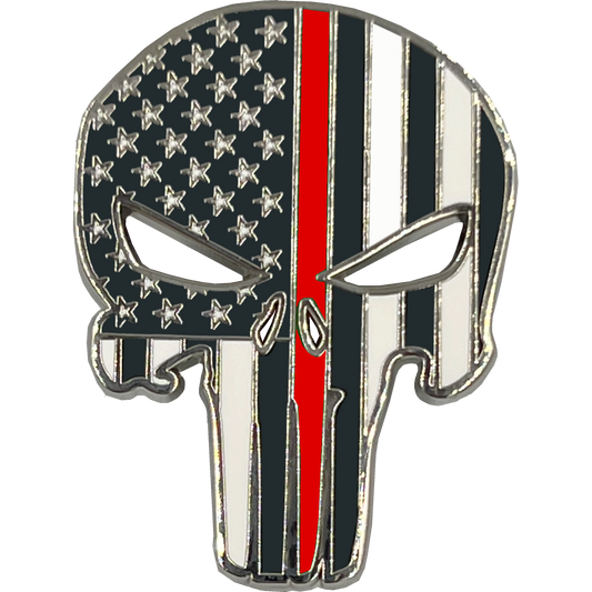PBX-003-B Thin Red Line American Flag Pin Fire Fighter Fire Department with die-cut eyes fireman and dual pin posts and deluxe locking clasps
