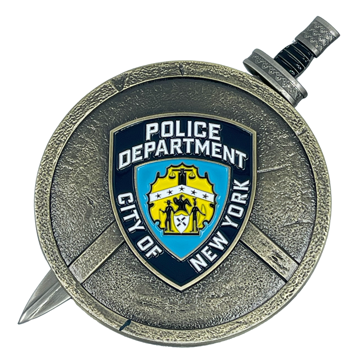 BL4-007 NYPD New York City Police Department Officer Shield with removable Sword Challenge Coin Set