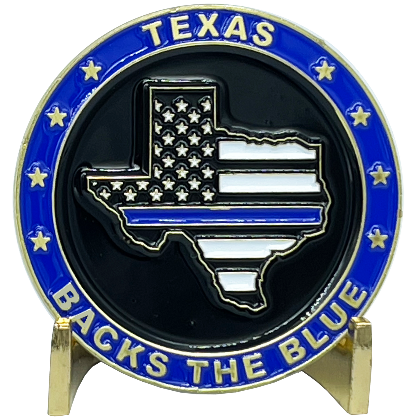BL3-005 Texas BACKS THE BLUE Thin Blue Line Police Challenge Coin with free matching State Flag pin back the blue Sheriff trooper