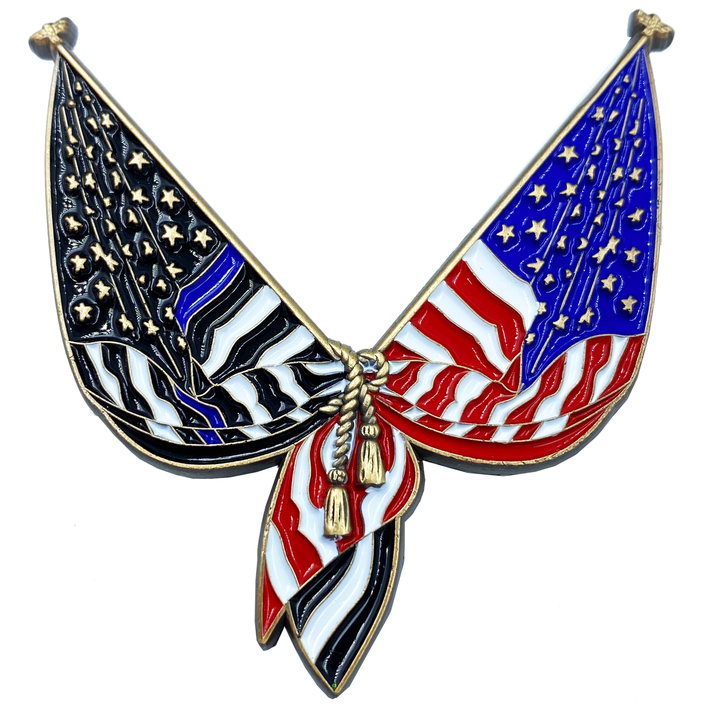 CL-QQ Thin Blue Line U.S. American Police Flag Pin with 2 pin posts and deluxe pin clasps