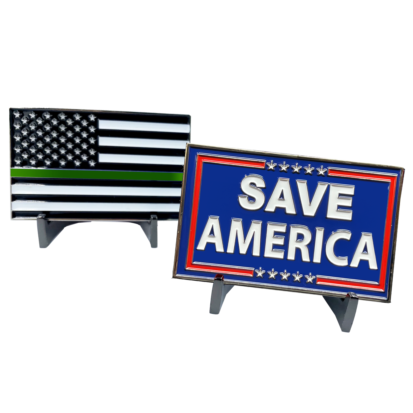 GL4-016 Save America Thin Green Line American Flag Challenge Coin Border Patrol Sheriff Police Trump MAGA DeSantis