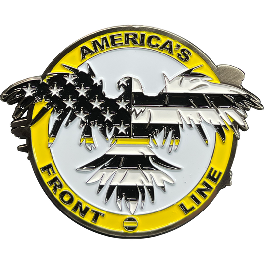 M-31 Thin Gold Line Flag and Eagle Police Challenge Coin 911 Emergency Dispatcher Yellow Line