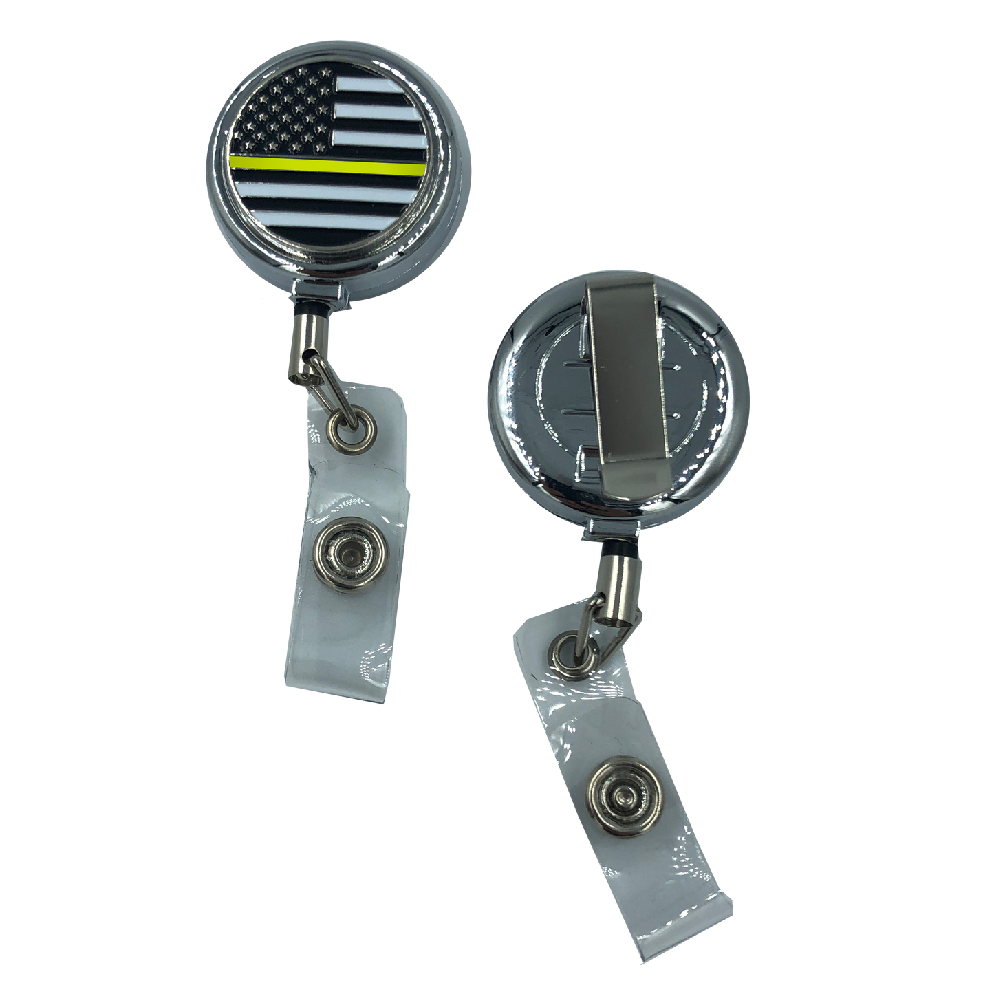 CL3-20 Thin Gold Line 911 Emergency Dispatcher Metal ID Reel retractable ID Card Holder yellow